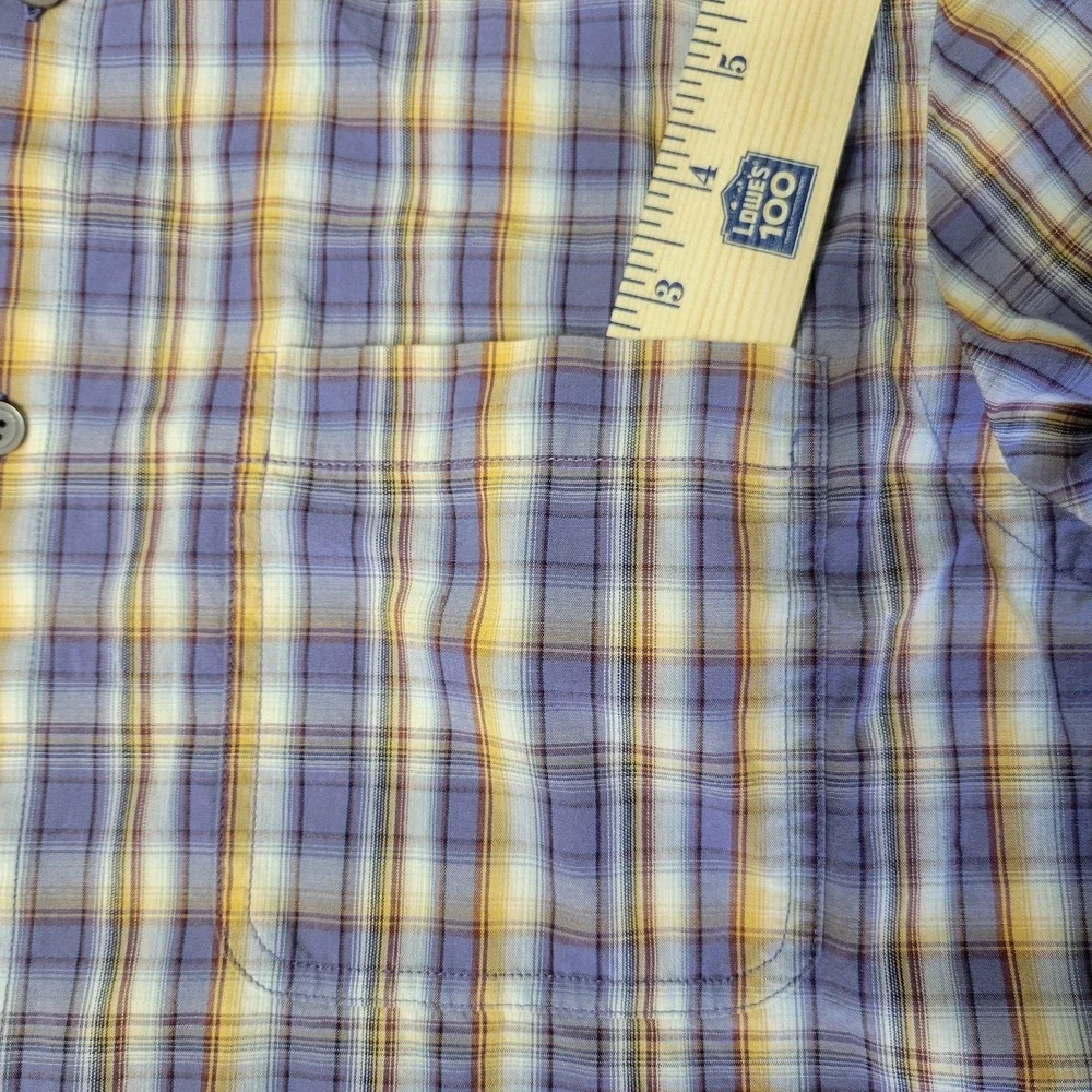 Banana Republic Mens Medium Purplr &‎ Tan Button Down Long Sleeve Plaid Check